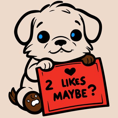 a puppy holding a sign that says 2 likes maybe?