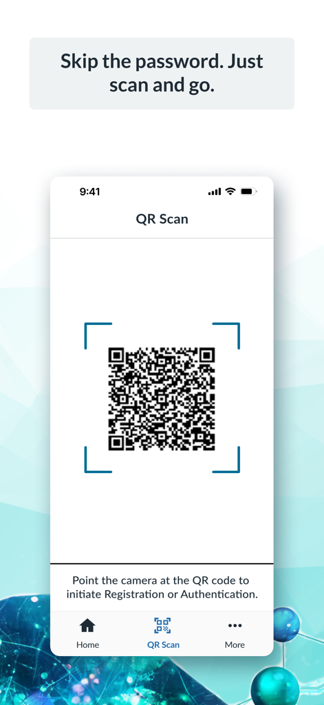 RSA Authenticator (SecurID) - Interfaccia dell'app RSA Authenticator che mostra uno scanner di codici QR per l'autenticazione e la registrazione senza password