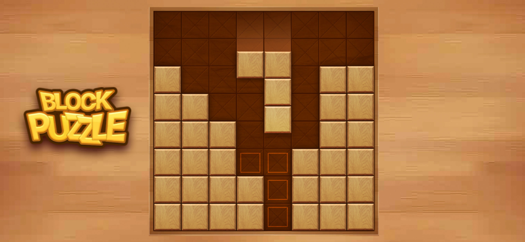 Block Puzzle Wood - Wooden blocks on a grid in a classic puzzle game interface