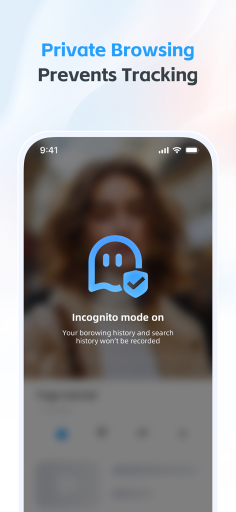 UC Browser screenshot showing incognito mode enabled for private browsing and tracking prevention