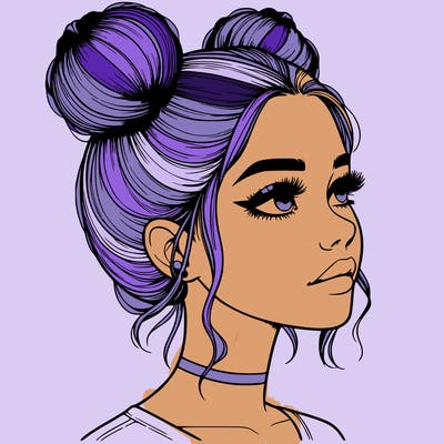 realistic girl with buns on the top of her head