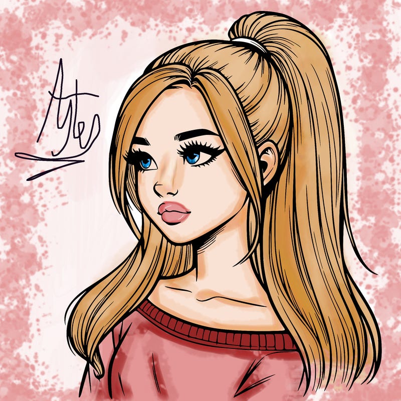 realistic girl with a high ponytail