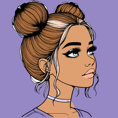 realistic girl with buns on the top of her head
