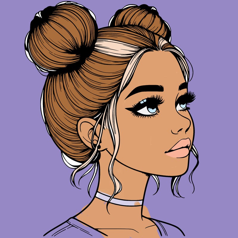 realistic girl with buns on the top of her head