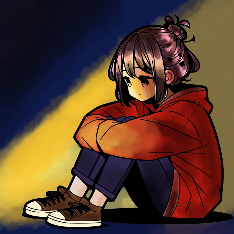 sad anime girl sitting alone