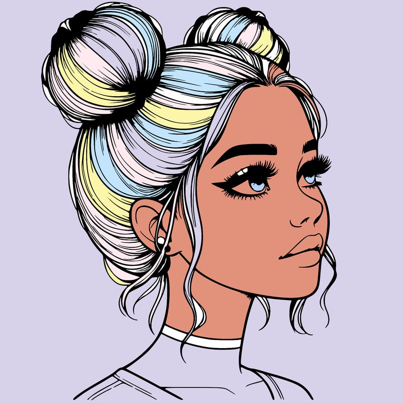 realistic girl with buns on the top of her head
