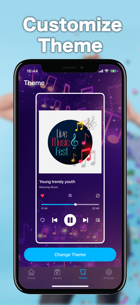 Dig Music - Offline Player MP3 - Dig Music app interface displaying theme customization options for the offline music player