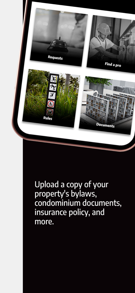 UpperBee - リクエスト、ルール、プロパティドキュメントのメニュータイルを表示するUpperBeeアプリインターフェース
