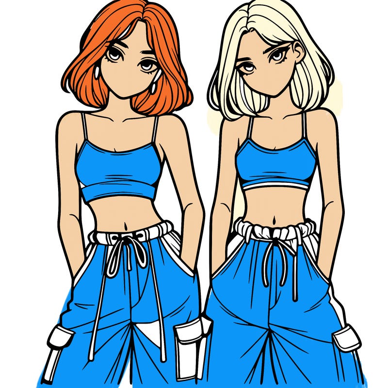 two girls with crop top with baggy pants