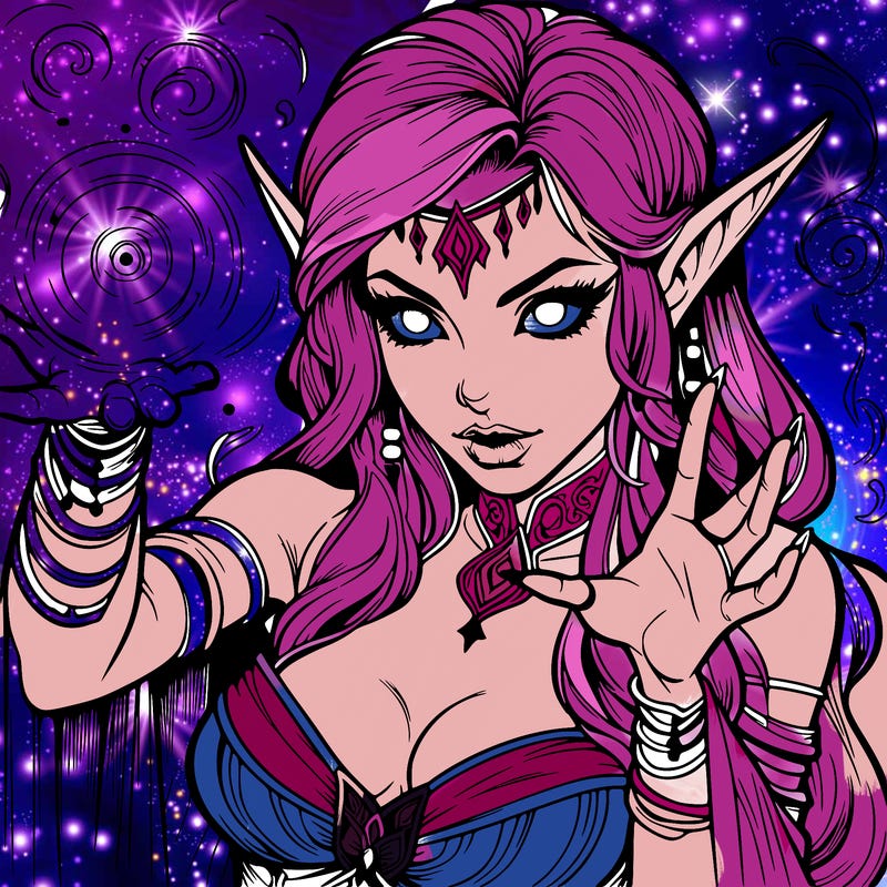 realistic scary beautiful elf sorceress casting spell