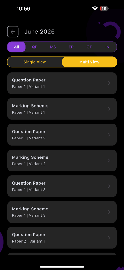 IVY Online - Learning Platform - Interface showing a list of O and A Level question papers and marking schemes for June 2025.