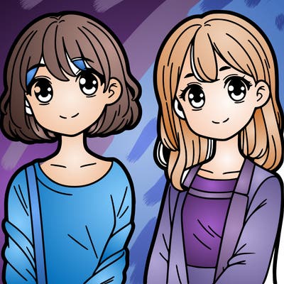 two girls one with short hair and other with long hair