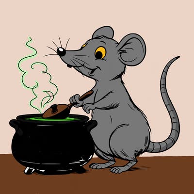 a rat with a long snout and big eyes that cooks with an era while standing on 2 legs realistic