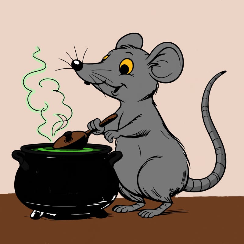 a rat with a long snout and big eyes that cooks with an era while standing on 2 legs realistic