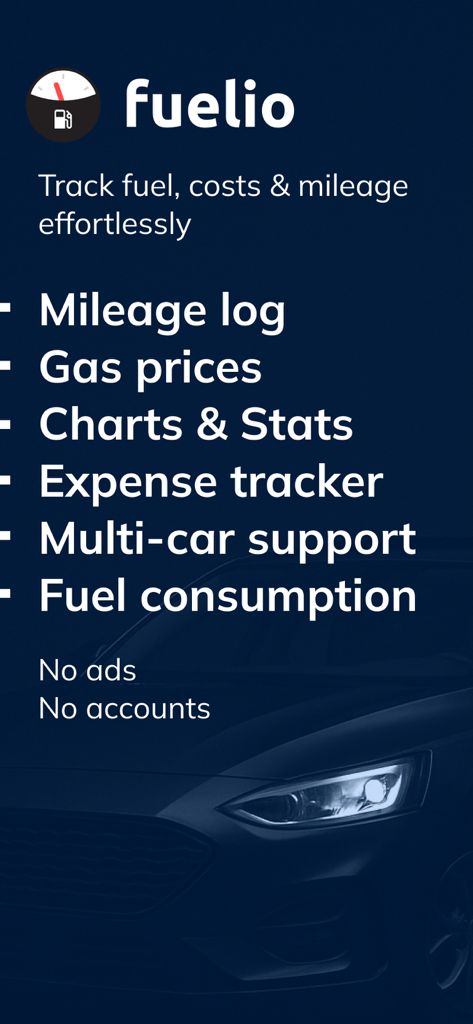 Fuelio - Gas Log & Mileage - Fuelio app features overview including mileage log gas prices and expense tracker