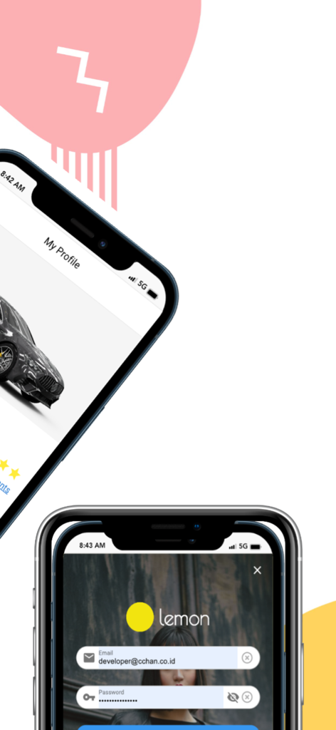 Lemon for Influencer - Interfaz de inicio de sesión y sección de perfil de la aplicación Lemon for Influencer