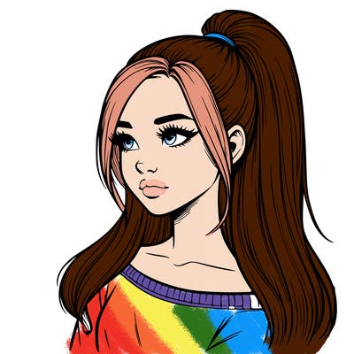 realistic girl with a high ponytail