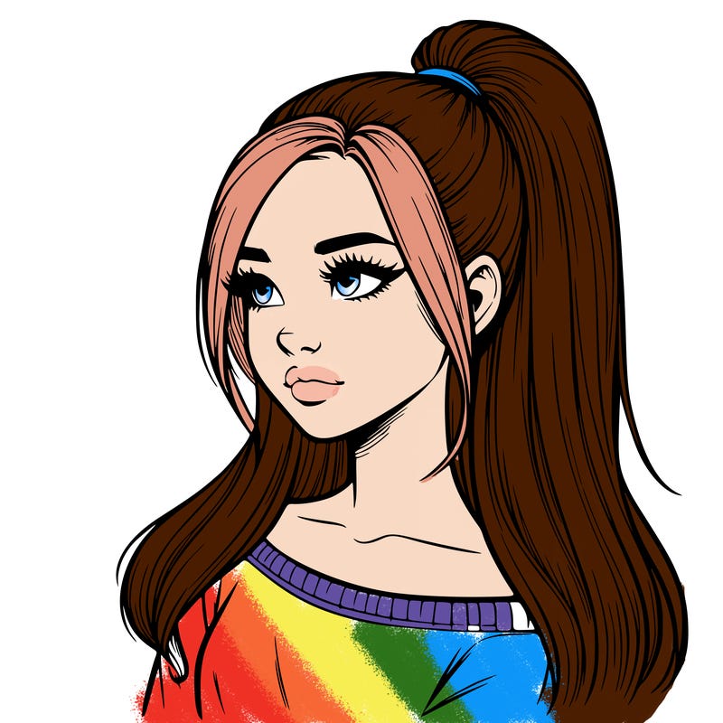 realistic girl with a high ponytail