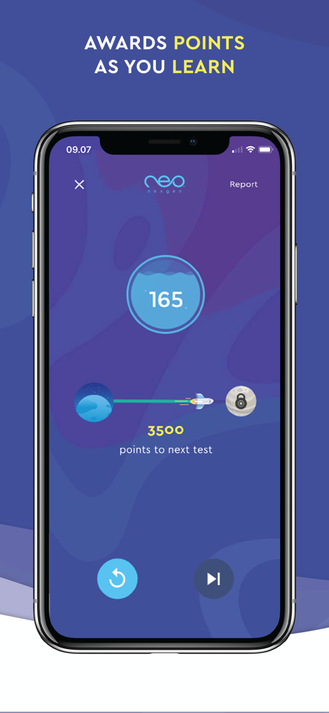 neoStudy - ユーザーポイントと次の英語能力試験に向けた進捗状況を表示するneoStudyアプリのインターフェース