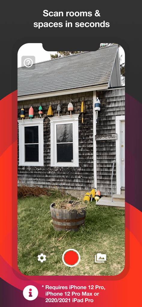 SiteScape: LiDAR Scanner & CAD - Interface do aplicativo SiteScape capturando uma varredura 3D do exterior de um edifício usando tecnologia LiDAR