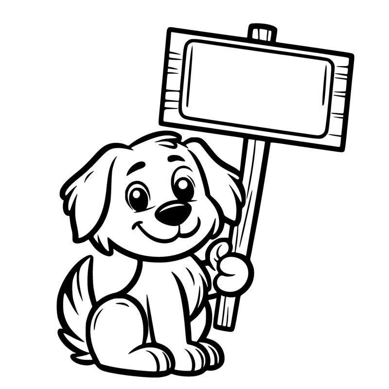 a dog holding the sign