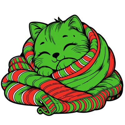 realistic cozy cat in a blanket