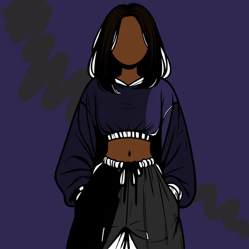 realistic girl faceless with baggy pants and a crop top