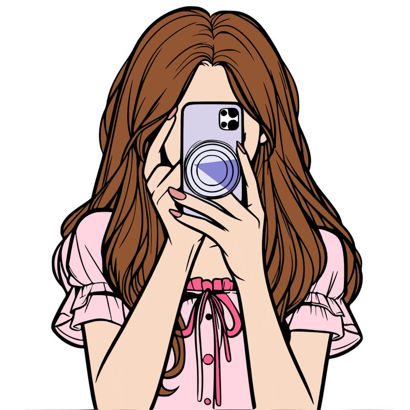 a realistic girl holding her phone taking pictures