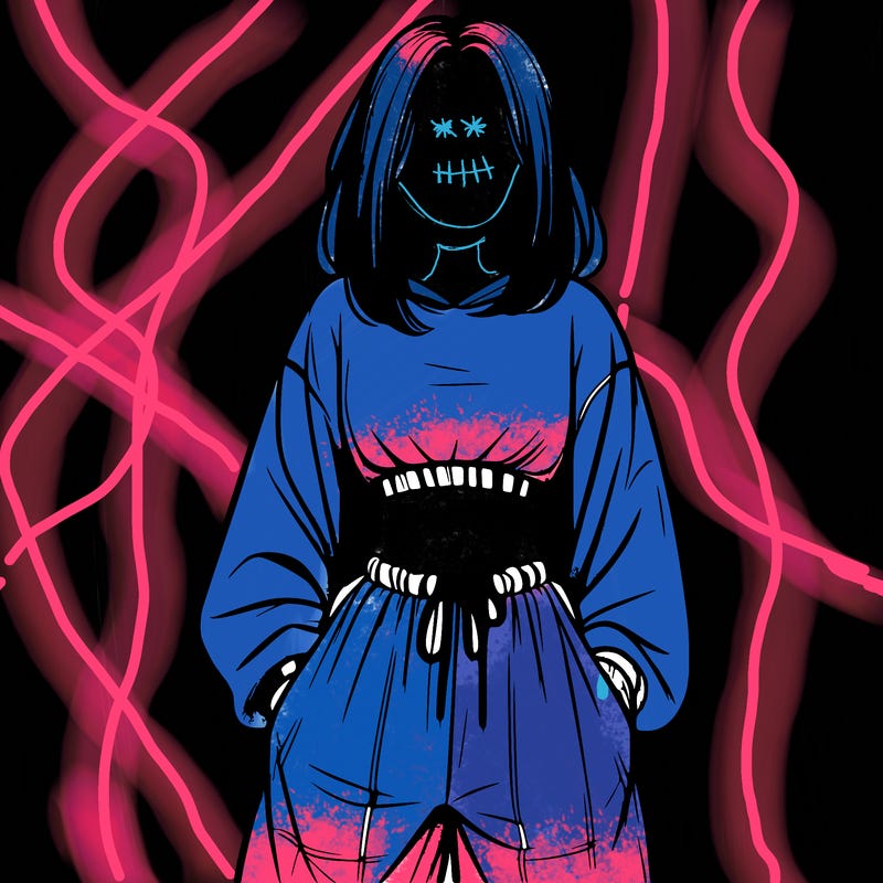 realistic girl faceless with baggy pants and a crop top