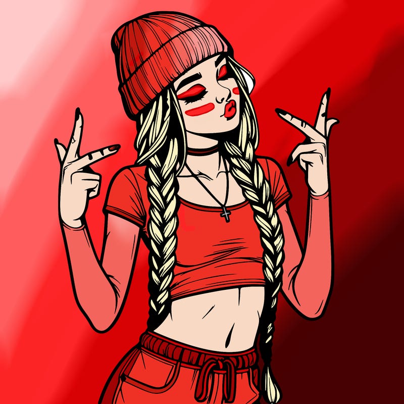 realistic teenage girl with braids and a beanie and crop top doing 🫶🏼