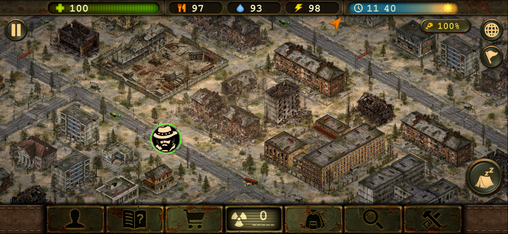 Day R Survival: Last Survivor - Overhead view of a post-apocalyptic city map in Day R Survival