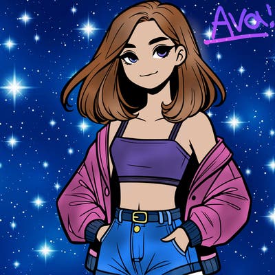 a realistic girl with a crop top and short shorts in an open jacket