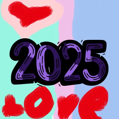 one line scrawled numbers sketch design “2025”