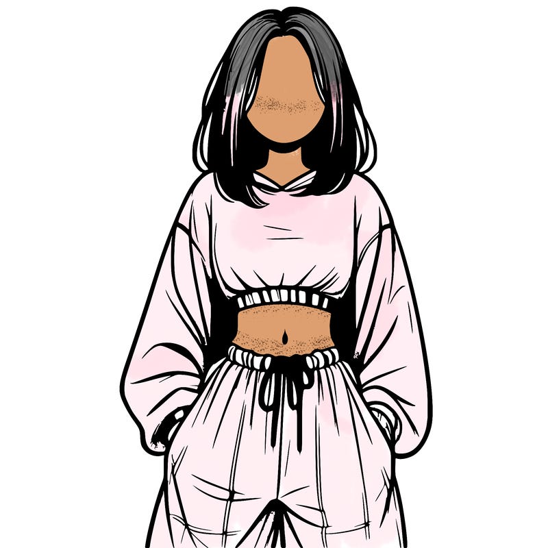 realistic girl faceless with baggy pants and a crop top
