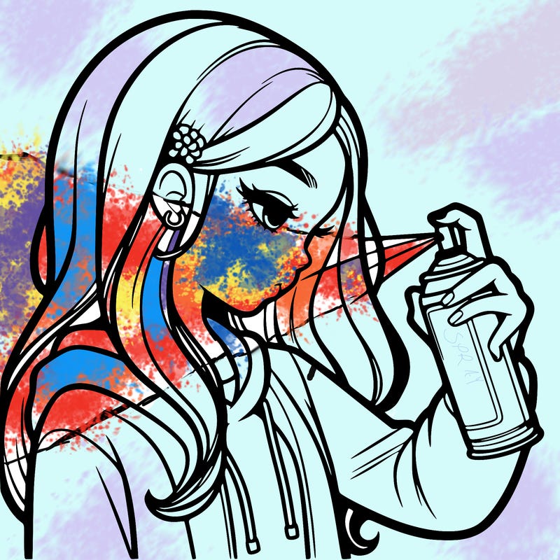 a realistic girl spray painting