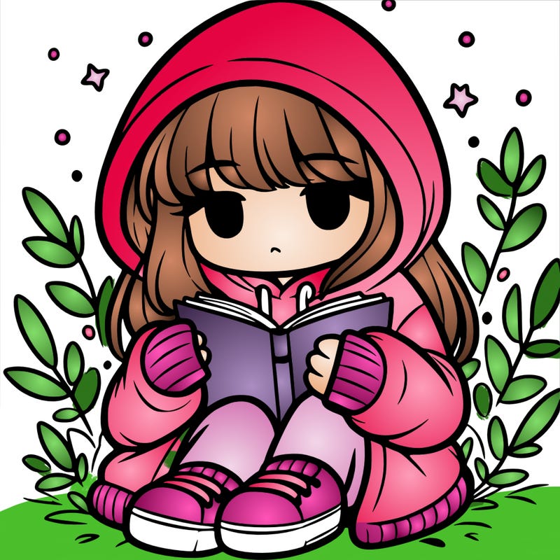 girl in oversized hoodie reading a book