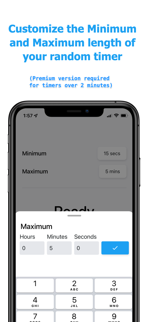 Interfaz para establecer la duración mínima y máxima de un temporizador aleatorio