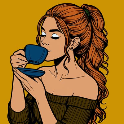 realistic woman drinking tea