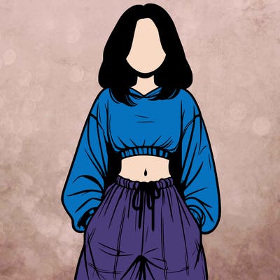 realistic girl faceless with baggy pants and a crop top