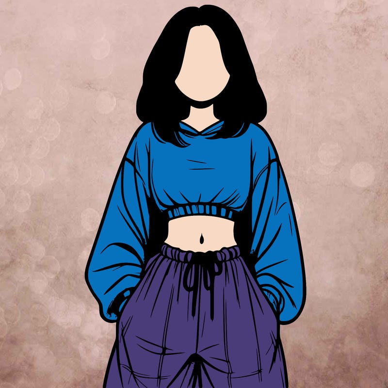 realistic girl faceless with baggy pants and a crop top