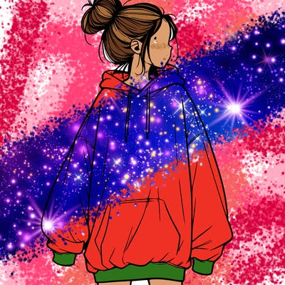 realistic girl with a oversized sweatshirt on and a bun