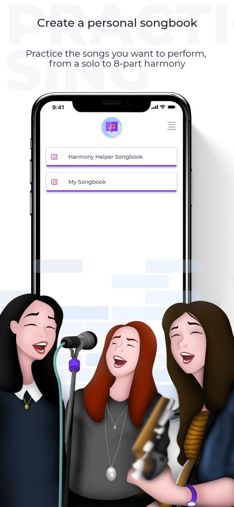 Harmony Helper mobile app interface for creating a personal vocal songbook