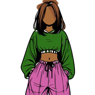 realistic girl faceless with baggy pants and a crop top