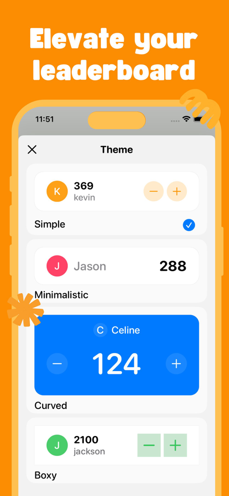 Leaderboard: Scoreboard App - Theme selection screen showing different scoreboard styles in the Leaderboard app