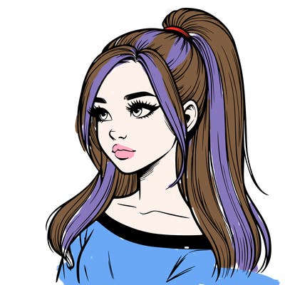 realistic girl with a high ponytail
