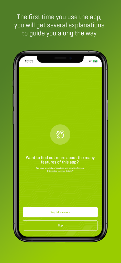Onboarding screen of the MyAG Employee Benefits app featuring a welcome message and feature introduction options.