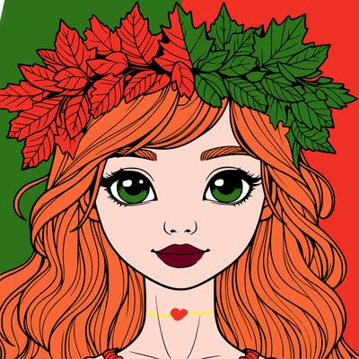 realistic girl with fall leaf crown
