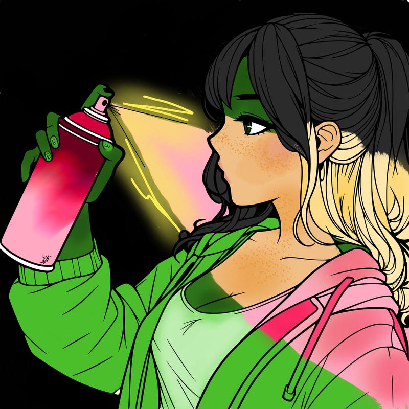 a realistic girl spray, painting