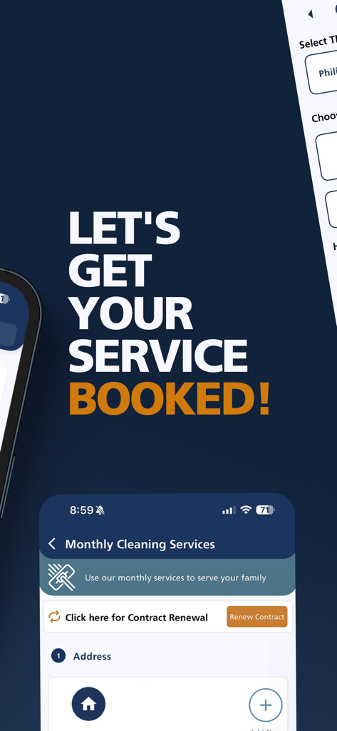 Jawahr - Domestic workforce - Jawahr mobile app interface for booking monthly cleaning services and managing domestic workforce contracts