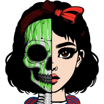 realistic girl with half skull mask